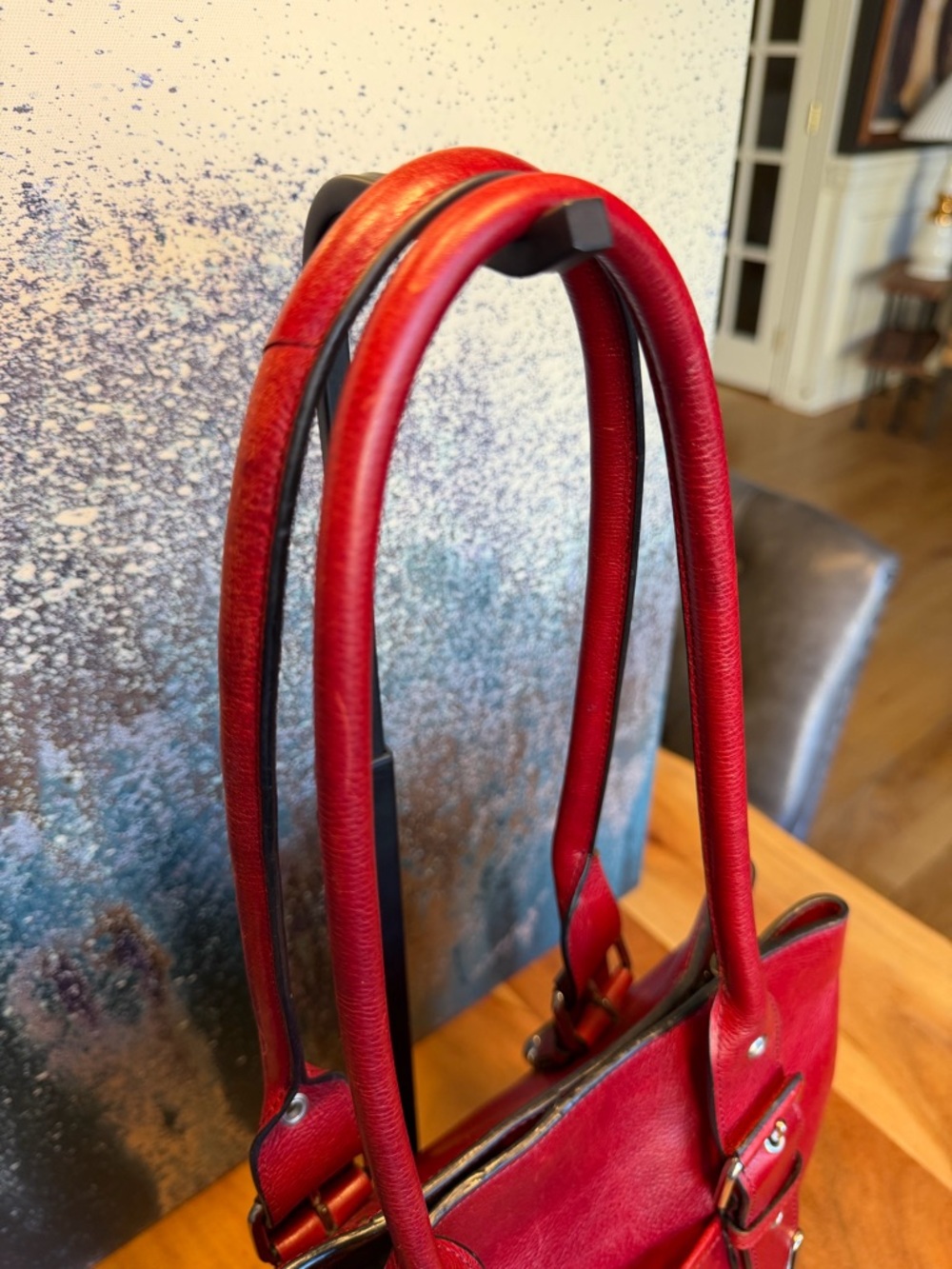 Wilson’s Leather office siren Y2K style red leather shoulder bag silver (GUC) - Picture 9 of 17